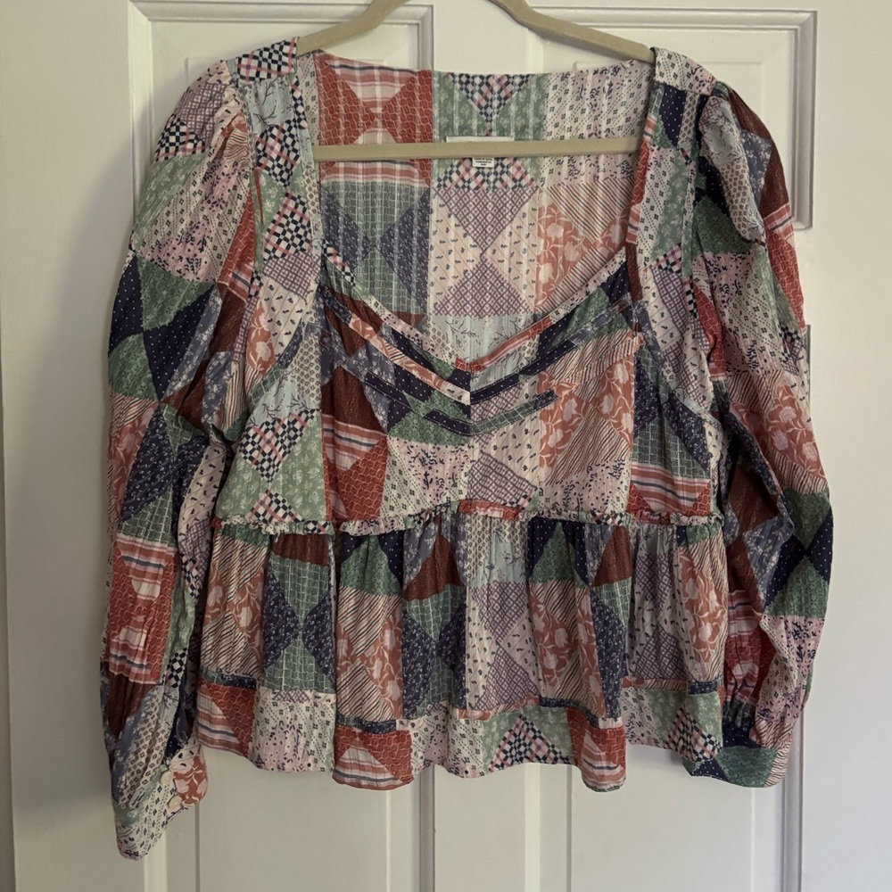 American Eagle Peasant Patchwork Top